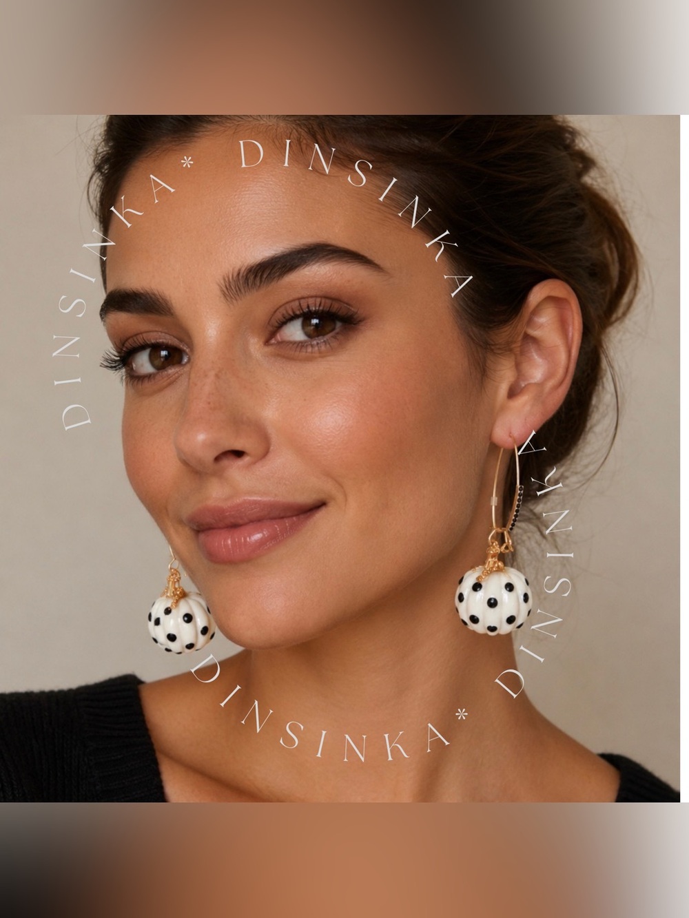 Betsey  Johnson Dangle Drop Earrings Halloween Theme White Polka Dot Pumpkin
